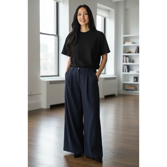 LOFT Women's 12 Navy Wide Leg High Waist Career Casual Pant Business Pleated NWT - Picture 1 of 9